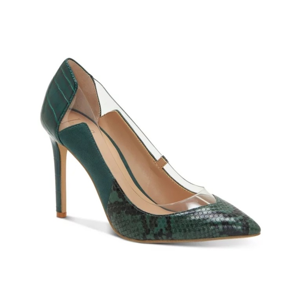 INC Green Snake Print Translucent Panels Pumps Shoes 7M